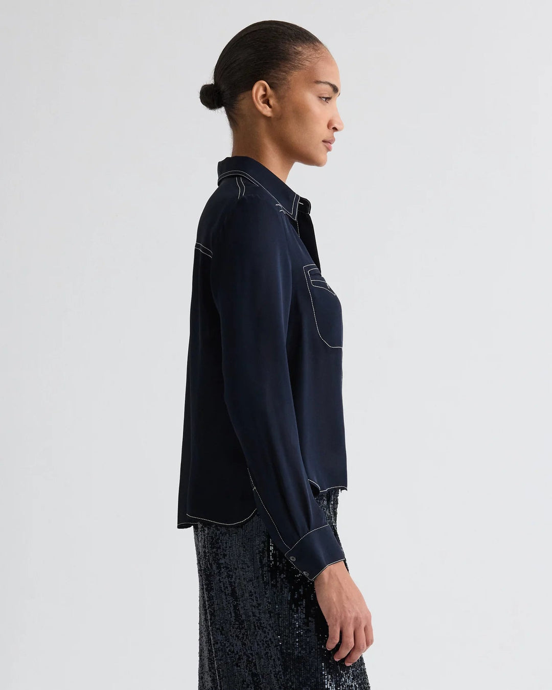TWP - Midnight Carter Topstitch Silk Shirt - Kalifornia Jean Bar
