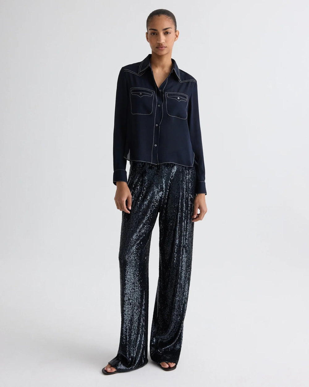 TWP - Midnight Carter Topstitch Silk Shirt - Kalifornia Jean Bar