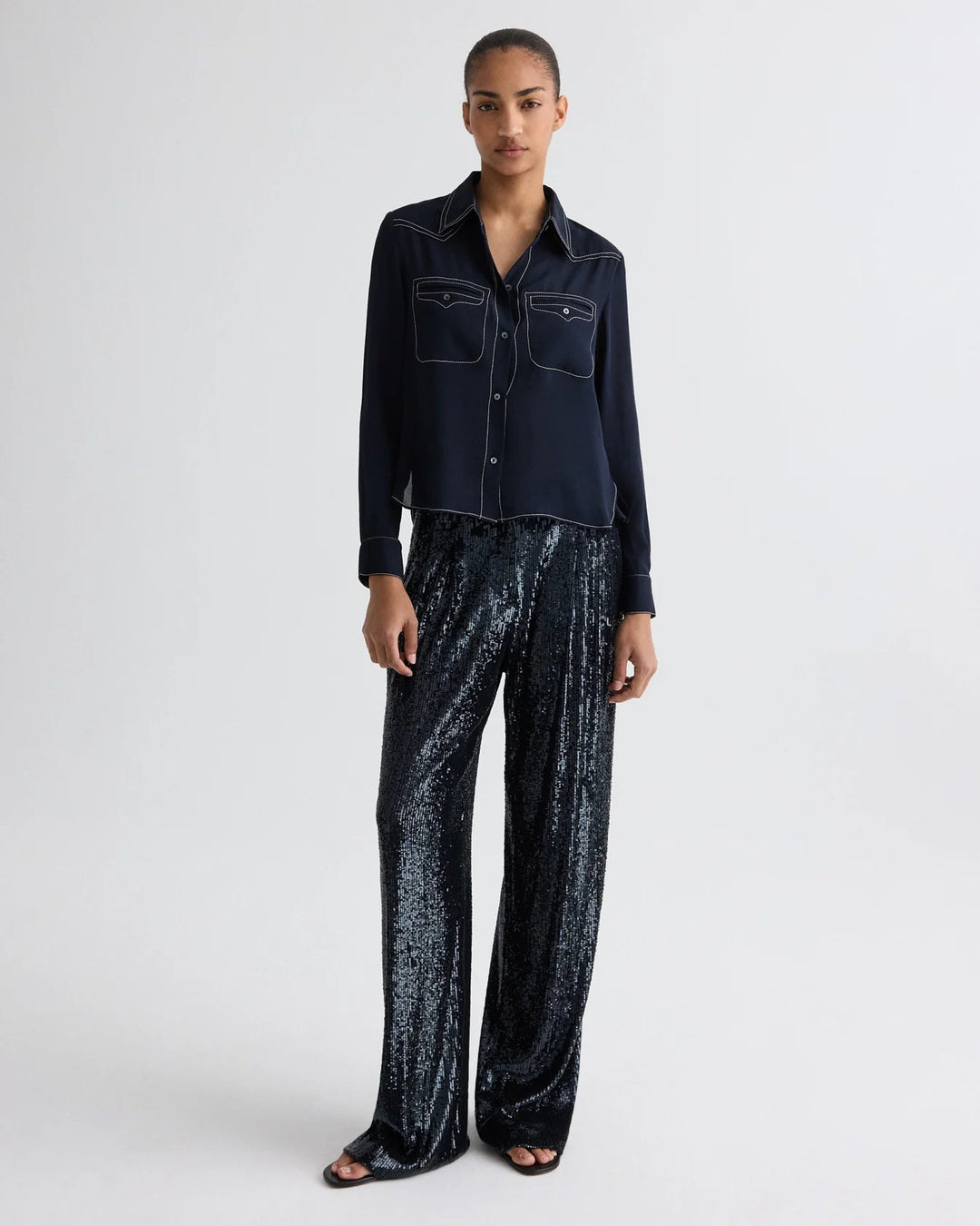 TWP - Midnight Carter Topstitch Silk Shirt - Kalifornia Jean Bar