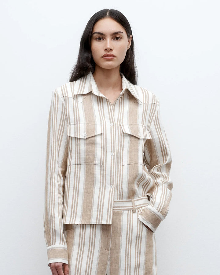 TWP - White/Khaki New Carter Top in Tosca Barre Linen - Kalifornia Jean Bar