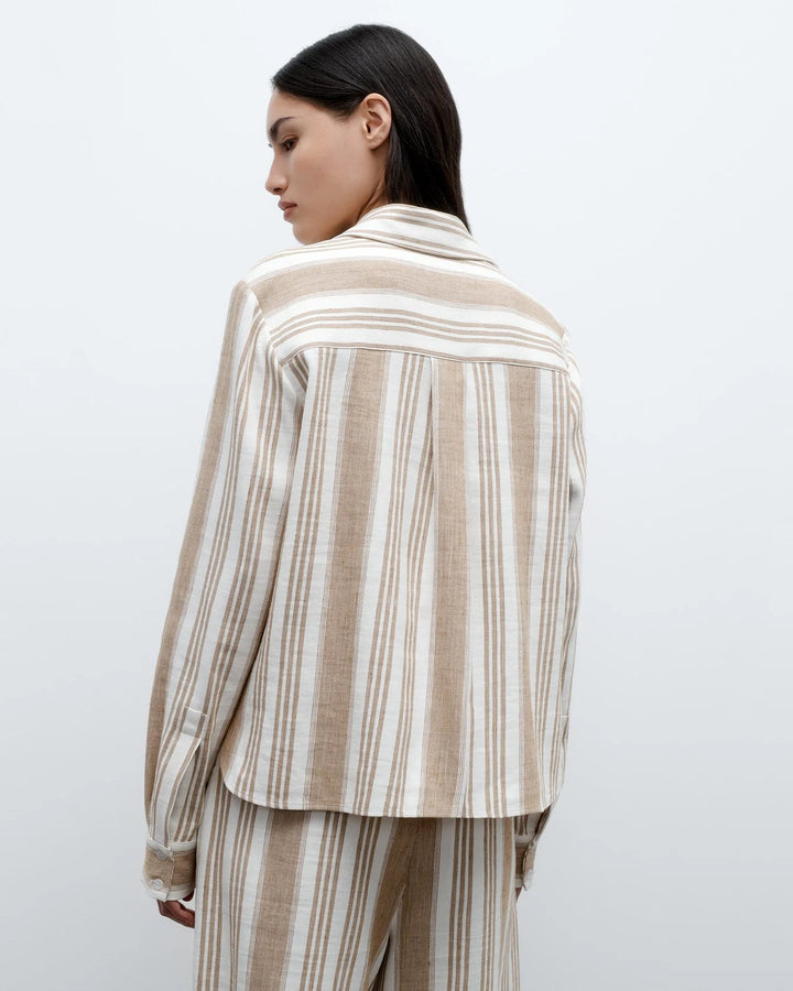 TWP - White/Khaki New Carter Top in Tosca Barre Linen - Kalifornia Jean Bar