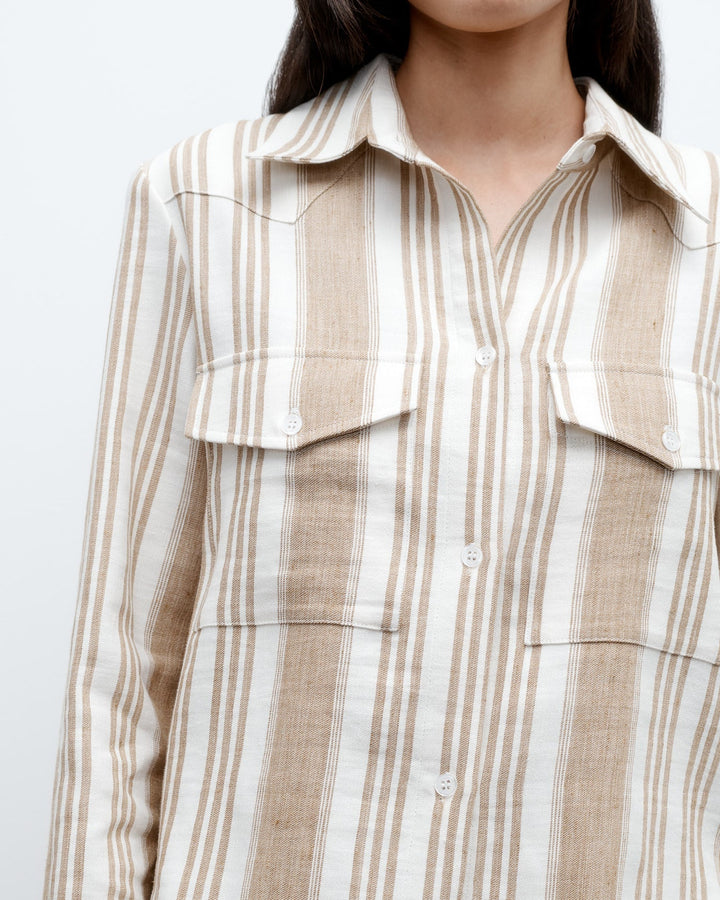 TWP - White/Khaki New Carter Top in Tosca Barre Linen - Kalifornia Jean Bar