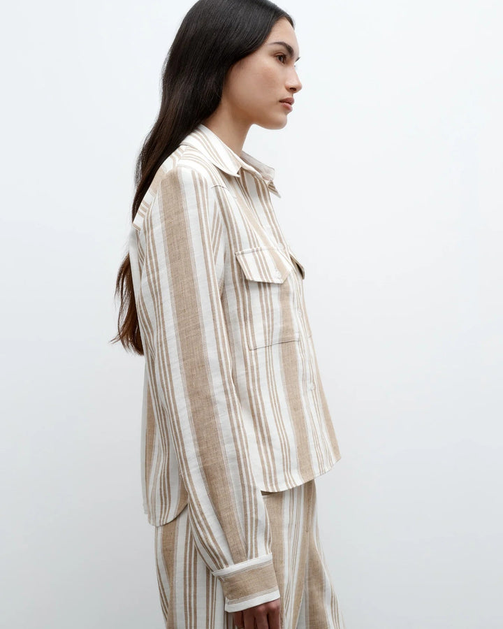 TWP - White/Khaki New Carter Top in Tosca Barre Linen - Kalifornia Jean Bar