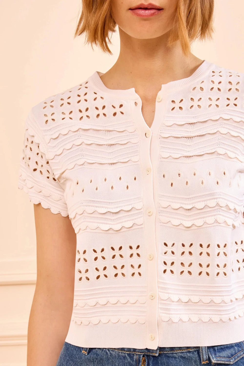 Ulla Johnson - Abriana Cowrie Eyelet Knit Cardigan - Kalifornia Jean Bar