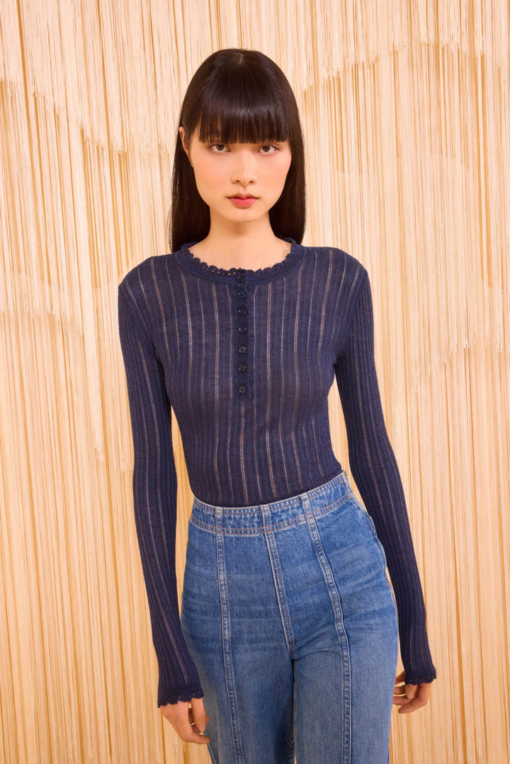 Ulla Johnson - Delia Long Sleeve Henley Midnight - Kalifornia Jean Bar