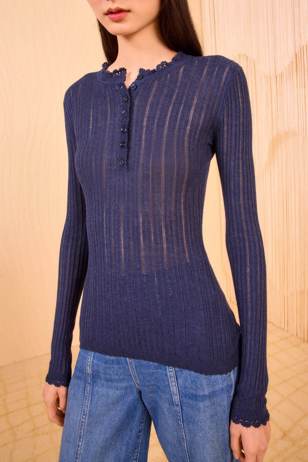 Ulla Johnson - Delia Long Sleeve Henley Midnight - Kalifornia Jean Bar