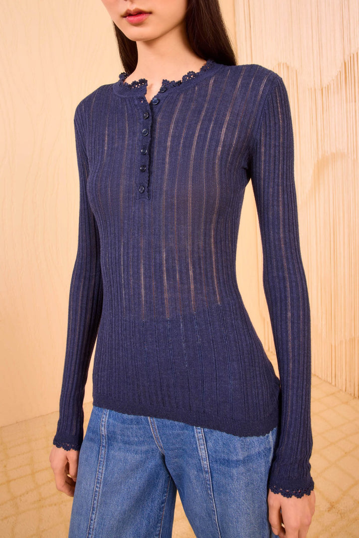Ulla Johnson - Delia Long Sleeve Henley Midnight - Kalifornia Jean Bar