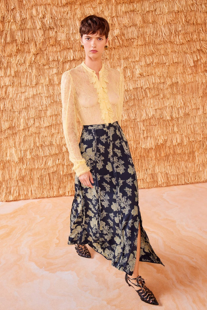 Ulla Johnson - Minuit Blue Floral Neema Skirt - Kalifornia Jean Bar Ulla Johnson - Minuit Blue Floral Neema Skirt