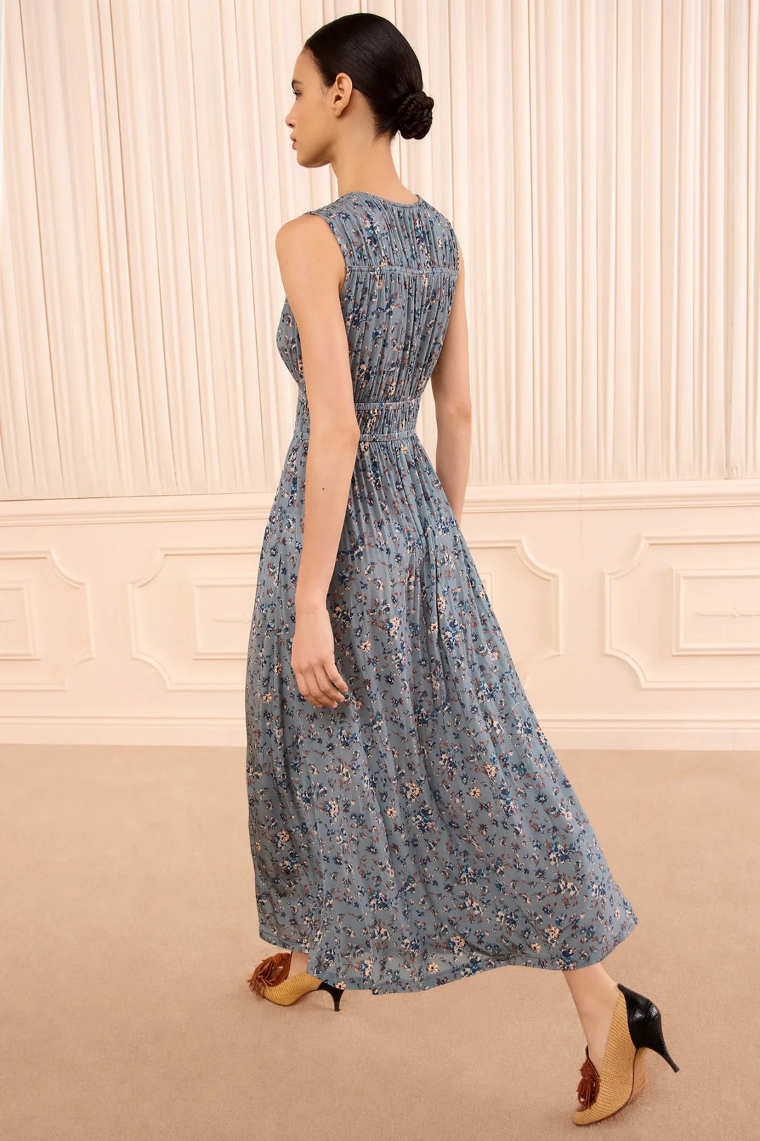 Ulla Johnson - Ursula V-Neck Dress Celeste Floral - Kalifornia Jean Bar