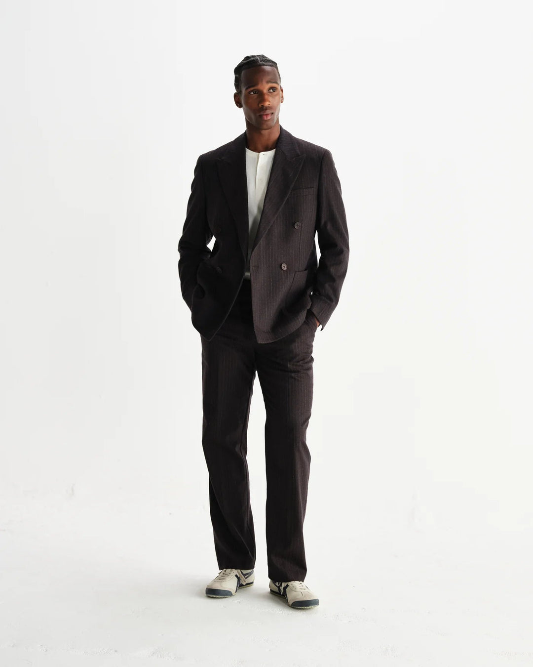 WAX London - Aston Wool Trouser Dark Brown Pinstripes - Kalifornia Jean Bar
