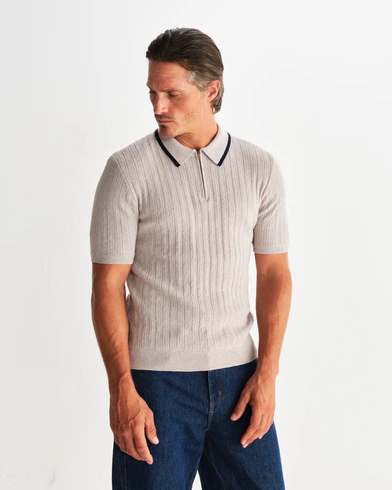 WAX London - Natural Melange Bury Zip Polo - Kalifornia Jean Bar
