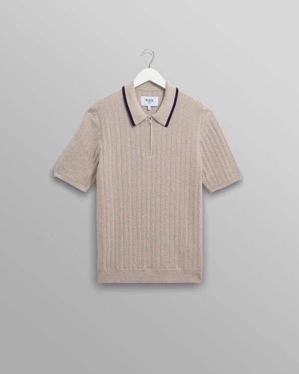 WAX London - Natural Melange Bury Zip Polo - Kalifornia Jean Bar