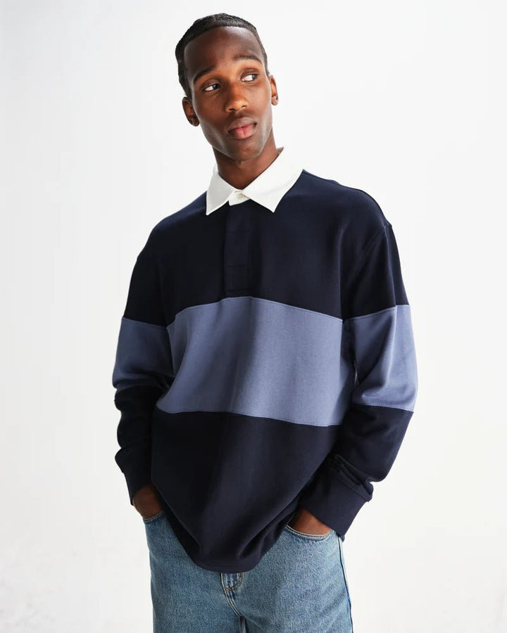 Wax London - Navy/Blue Rowhill Rugby Shirt - Kalifornia Jean Bar