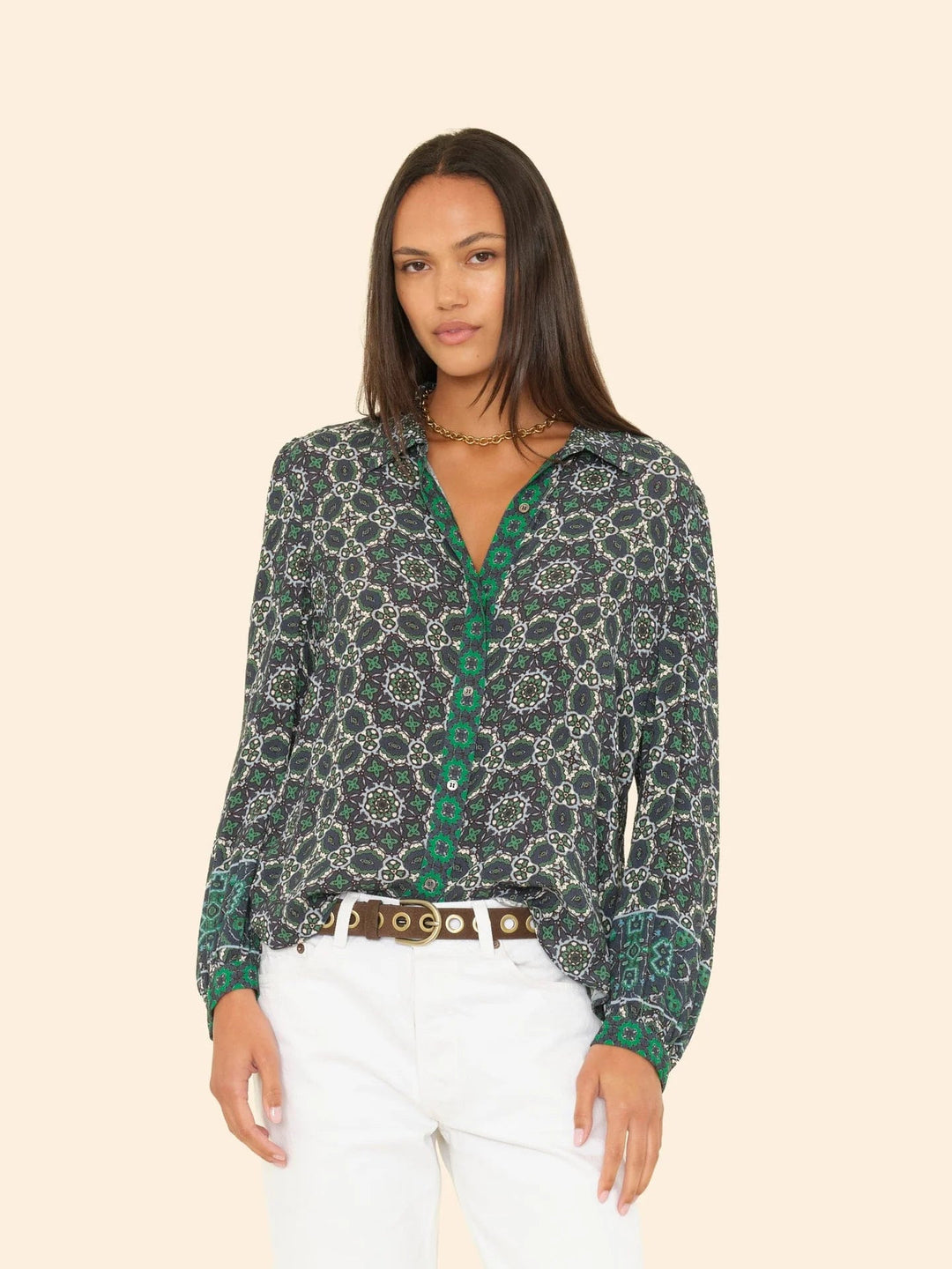 Xirena - Gaby Shirt in Navy Tile - Kalifornia Jean Bar