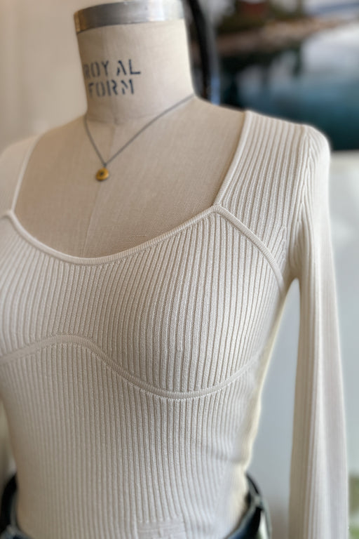 Frame - Ribbed Long Sleeve with Zipper Detail in Bone