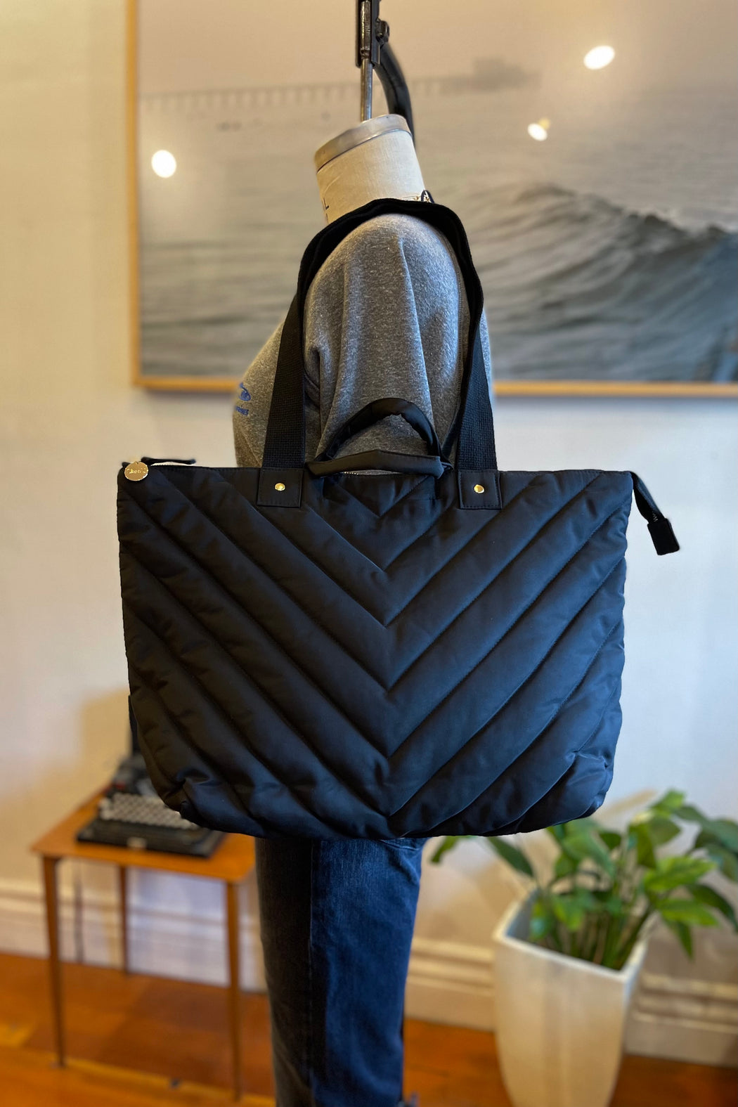 Clare V. - Le Zip Sac in Black Quilted V Puffer